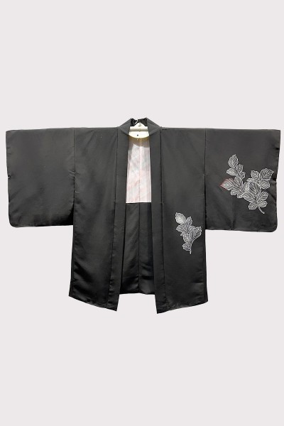 Haori noir "Feuille" en soie