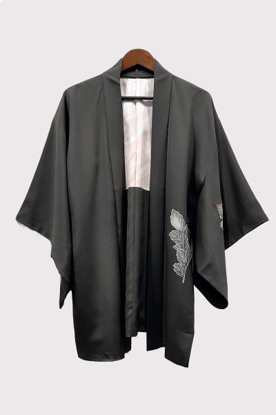 Black Silk Haori with Leaf