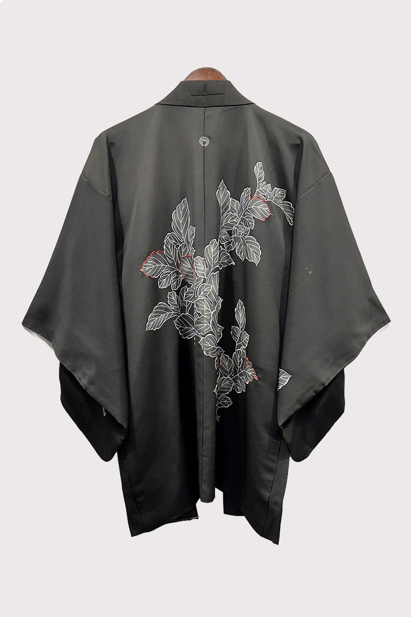 Haori noir "Feuille" en soie