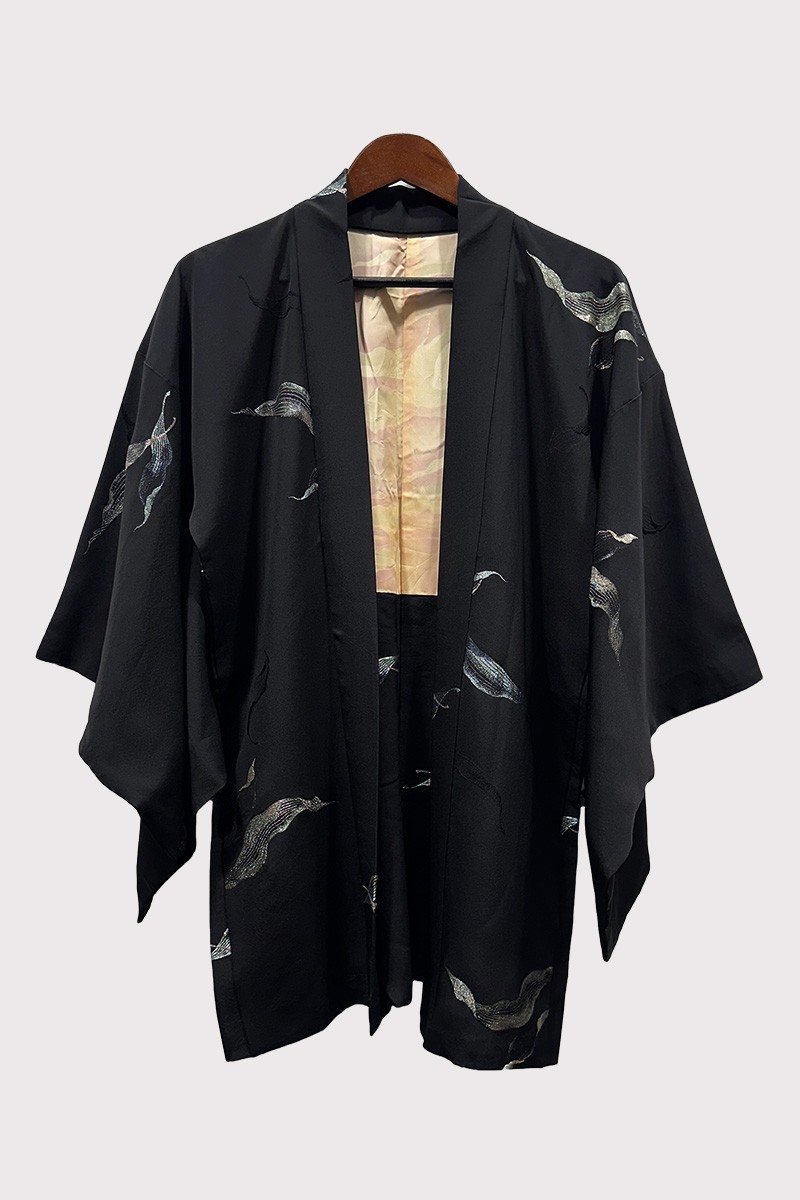 Black Silk Haori with Bamboo grass