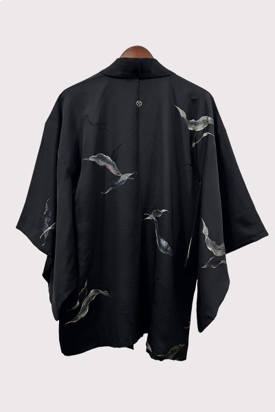 Black Silk Haori with Bamboo grass