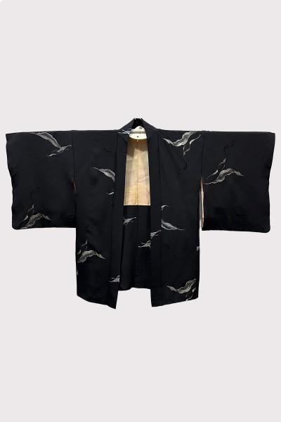 Black Silk Haori with Bamboo grass