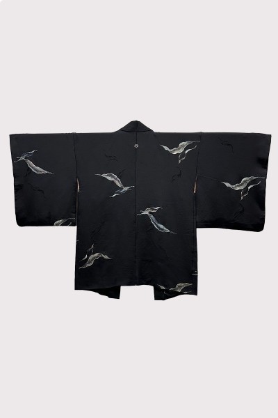 Black Silk Haori with Bamboo grass