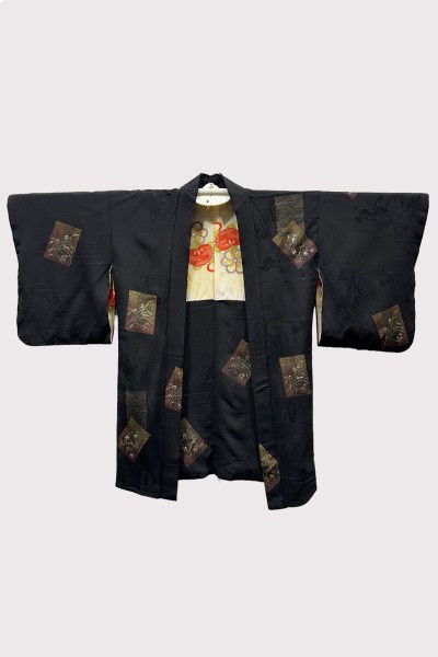 Black Silk Haori with Plant