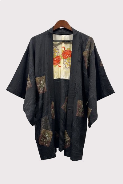 Black Silk Haori with Plant