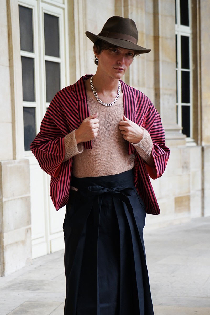 Bolero kimono Pink Ikat stripes