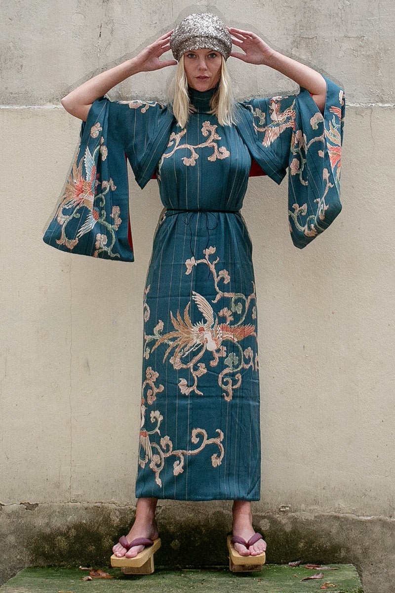 Phoenix Silk Kimono Dress Set