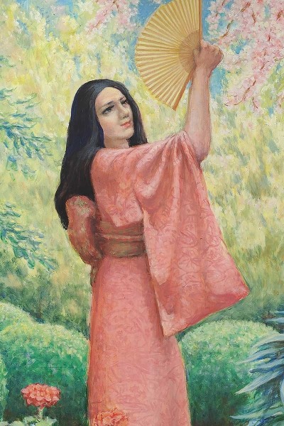 Spring: Young girl with peach kimono