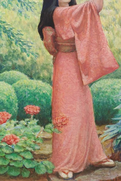 Spring: Young girl with peach kimono