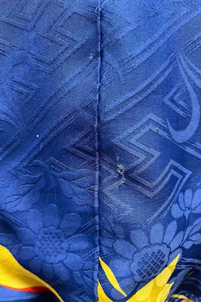 Blue and yellow kimono silk set