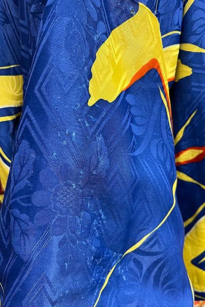 Blue and yellow kimono silk set