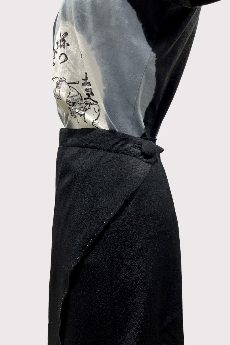 Black silk kimono skirt.