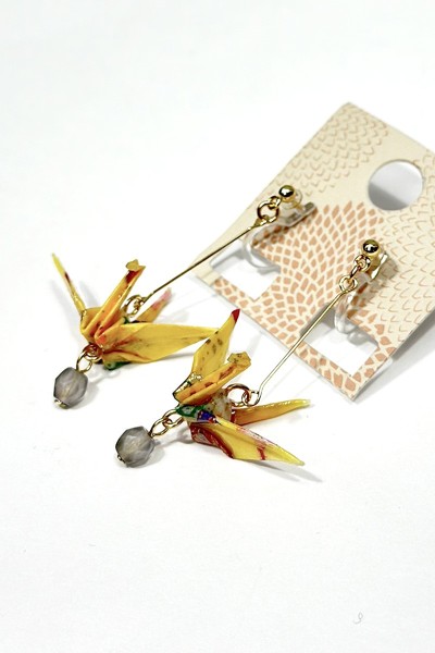 Boucles d'oreilles Origami Tsuru Jaune