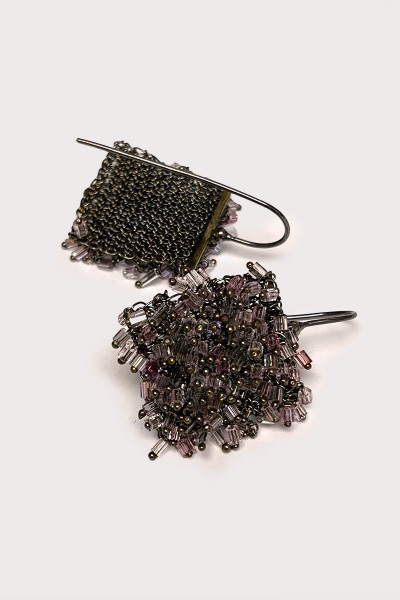 Boucles d'oreilles perles Zwarovski + résille