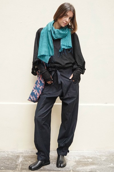 Wool and Silk Scarf with Fringes