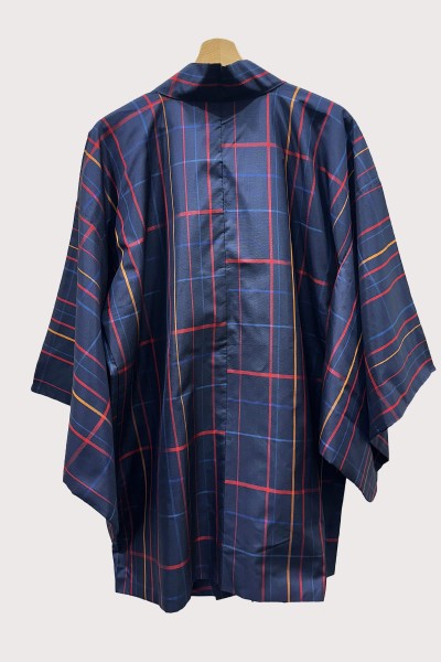 Haori en soie Madras Marine