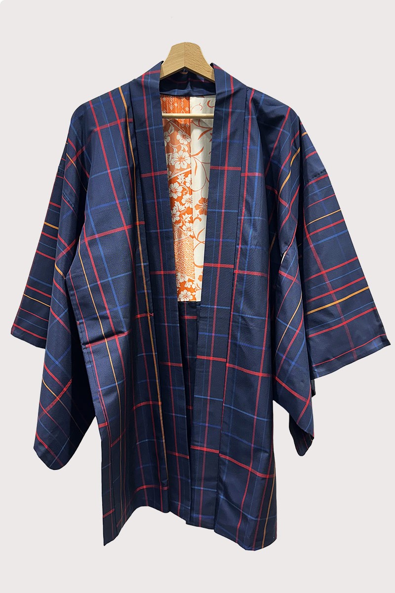 Haori en soie Madras Marine