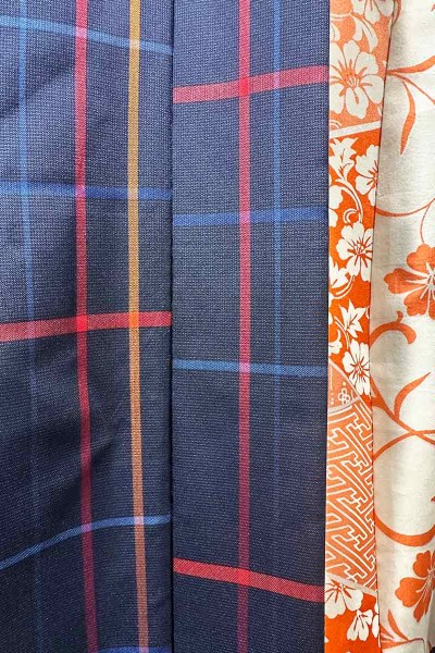 Haori en soie Madras Marine