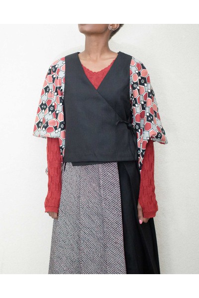 Veste Kimono customisé khadi & Géométrique