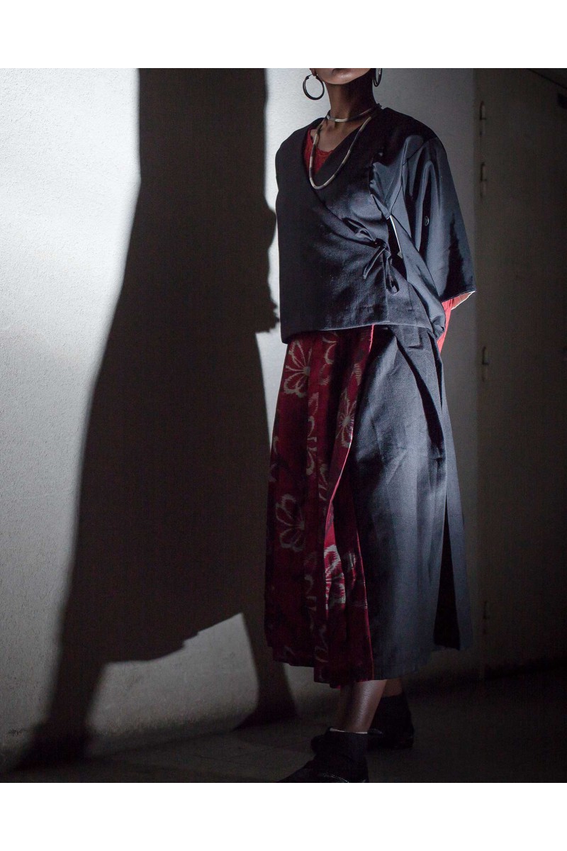 Veste Kimono customisé Soie & Khadi noir