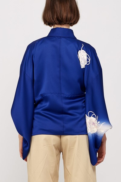 Veste Kimono Cache-cœur "Bleue Bouquets"