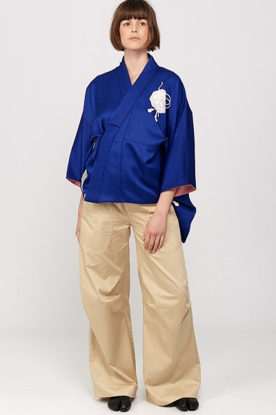 Veste Kimono Cache-cœur "Bleue Bouquets"