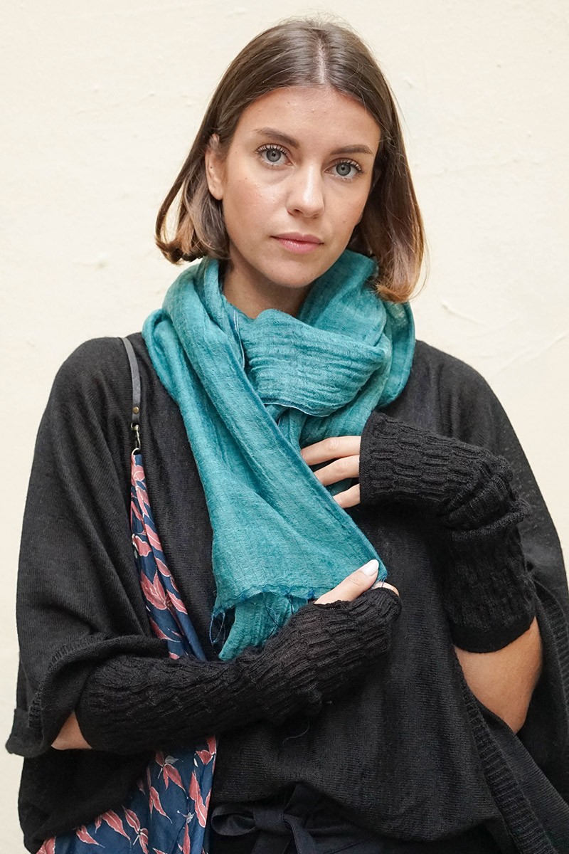 Wool and Silk Scarf with Fringes